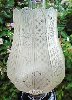 Antique Oil Lamp, Mary Gregory Black Glass, Albion Lamp Co. Duplex Burner