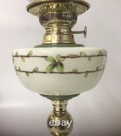 Antique Oil Lamp Painted Custard Glass Font Matador Brenner Burner
