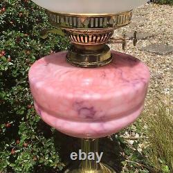 Antique Oil Lamp Pink Mottled Glass Font Veritas Base Duplex Burner Pink Shade
