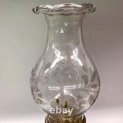 Antique Oil Lamp Rowatt & Sons Single Wick Burner Painted Opaline Glass Font