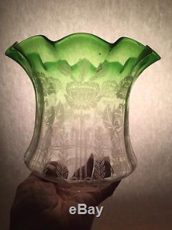 Antique Oil Lamp Shade Etched Glass Tulip Shade C1900