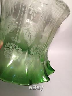 Antique Oil Lamp Shade Etched Glass Tulip Shade C1900