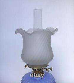 Antique Oil Lamp Veritas Brass And Ceramic Base Blue Moulded Glass Font Duplex