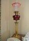 Antique Oil Lamp With Original Cranberry Glass Shade