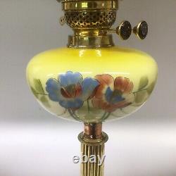 Antique Oil Lamp Yellow Glass Oil Lamp Shade Painted Glass Font Duplex Burner