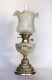 Antique Oil Lamp Youngs Duplex Burner Painted Glass Font Brass Base