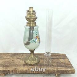 Antique Oil Lamp kerosene paraffin light French enamel handpainted wick burner