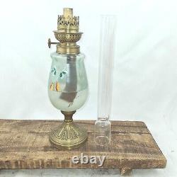 Antique Oil Lamp kerosene paraffin light French enamel handpainted wick burner