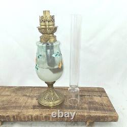 Antique Oil Lamp kerosene paraffin light French enamel handpainted wick burner