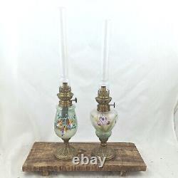 Antique Oil Lamp kerosene paraffin light French enamel handpainted wick burner