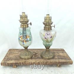 Antique Oil Lamp kerosene paraffin light French enamel handpainted wick burner