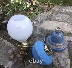 Antique Oil lamp Turquoise Opaline Glass Eltex Duplex Burner Milk Glass Shade
