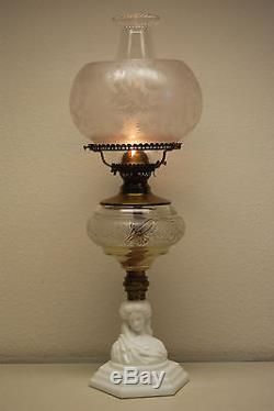 Antique Old Kerosene Oil Atterbury Boston Sandwich Glass Victorian Gwtw Lamp