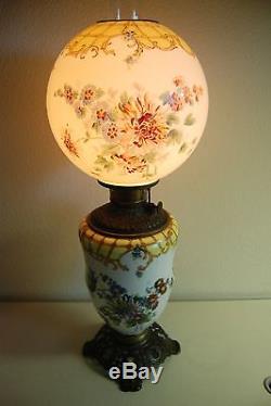 Antique Old Oil Kerosene Fostoria Glass Victorian Banquet Lighting Gwtw Lamp