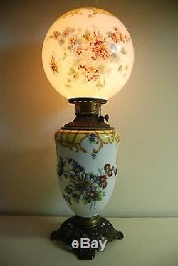 Antique Old Oil Kerosene Fostoria Glass Victorian Banquet Lighting Gwtw Lamp