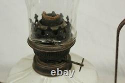 Antique Opalescent Milk Glass Victorian Hanging Oil Lamp Lantern Light VTG RARE