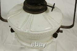 Antique Opalescent Milk Glass Victorian Hanging Oil Lamp Lantern Light VTG RARE