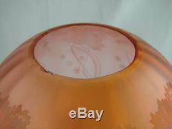 Antique Orange Ribbed & Etched Opalescent Glass Duplex Oil Lamp Globe Shade