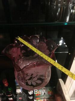 Antique Original English Duplex Cabbage Rose Cranberry Oil Lamp Shade 4 Inch Fit