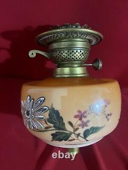 Antique Original Opaline Oil Lamp Font Screw Collar & Twin Burner
