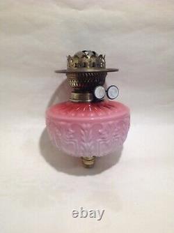 Antique Original Pink Cranberry Oil Lamp Font Screw Collar & Twin Burner