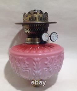 Antique Original Pink Cranberry Oil Lamp Font Screw Collar & Twin Burner