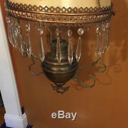 Antique Original Victorian Chandelier Oil Lamp Hanging Light Fixture 19c