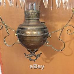 Antique Original Victorian Chandelier Oil Lamp Hanging Light Fixture 19c