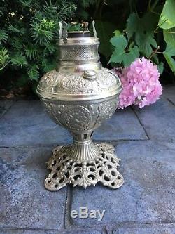 Antique Ornate Victorian 1800's Aladin Silver Lamp Kerosene Oil No. 180