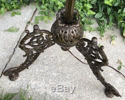 Antique Ornate Victorian Gilt Brass Parlor Oil Floor Lamp 1878 Bradley Hubbard