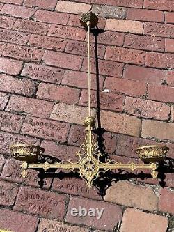 Antique Ornate Victorian Kerosene OIL Gas 2 Arm Hanging Lamp Chandelier Oil #4