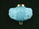 Antique Overlaid Moulded Turquoise Glass Oil Lamp Font, Polished Brass Fittings
