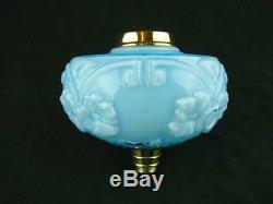 Antique Overlaid Moulded Turquoise Glass Oil Lamp Font, Polished Brass Fittings