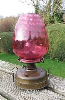 Antique PRACHT BRENNER 25' Oil Lamp Heater, Cranberry/Ruby Shade with Chimney