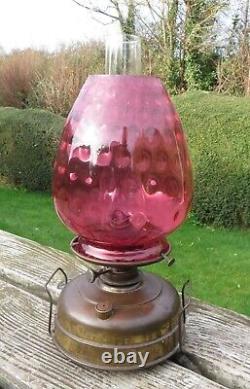 Antique PRACHT BRENNER 25' Oil Lamp Heater, Cranberry/Ruby Shade with Chimney