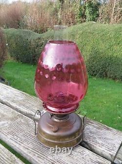 Antique PRACHT BRENNER 25' Oil Lamp Heater, Cranberry/Ruby Shade with Chimney