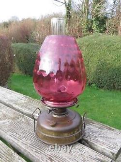 Antique PRACHT BRENNER 25' Oil Lamp Heater, Cranberry/Ruby Shade with Chimney