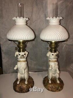 Antique Pair Of Victorian Nursey Oil Lamps