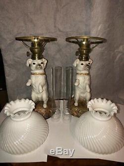 Antique Pair Of Victorian Nursey Oil Lamps
