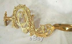 Antique Pair Victorian Gilt Brass Oil Lamp Wall Bracket Holders