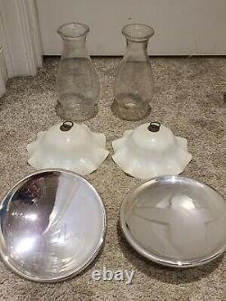 Antique Pair Victorian Wall Sconce Oil Lamps withBrackets, Reflectors & Top Shades