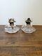 Antique Pair of EAPG Clear Glass Finger Oil Lamps 3 Tall, Burner Patented 1867