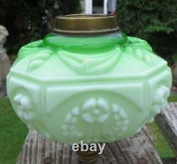 Antique Pale Green Moulded Opaline Glass Oil Lamp Font/Fount