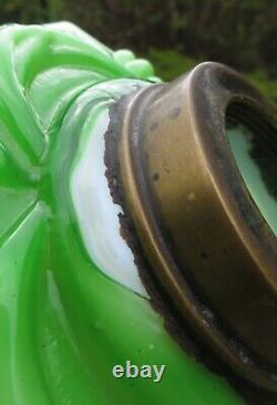 Antique Pale Green Moulded Opaline Glass Oil Lamp Font/Fount