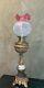 Antique Parlor 28 Oil Lamp Electrified, white to pink Etched Shade, VGAC