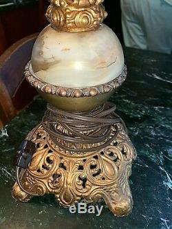 Antique Parlor 28 Oil Lamp Electrified, white to pink Etched Shade, VGAC