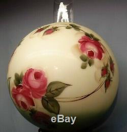 Antique Parlor Piano Banquet GWTW Oil Lamp Electrified Hand Painted Floral Shade