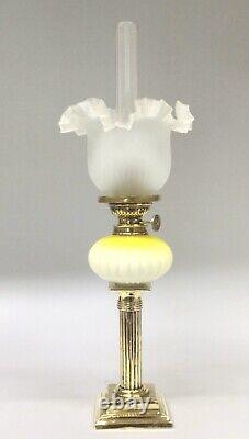 Antique Peg Oil Lamp Acid Yellow Font Gaudard Burner Opaque Shade