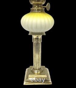 Antique Peg Oil Lamp Acid Yellow Font Gaudard Burner Opaque Shade