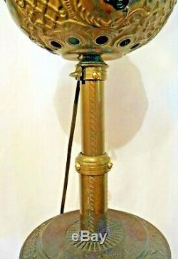 Antique Piano Organ Floor Brass GWTW Oil Lamp Frosted Globe Ball Electrified